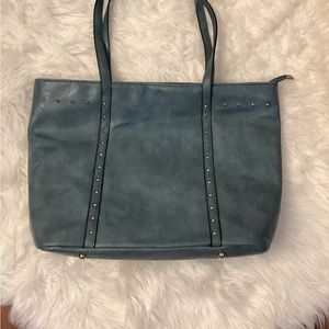 STUDDED PRETTY BLUE LEATHER SHOULDER BAG